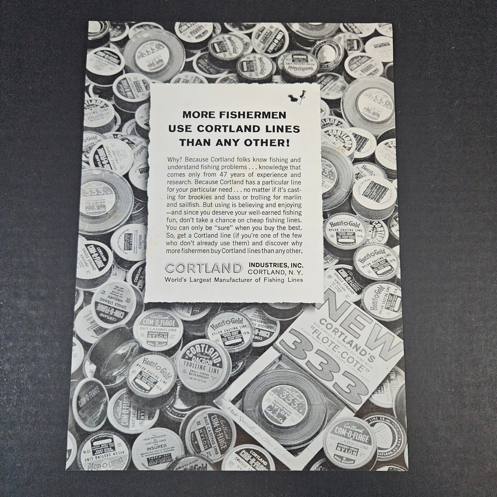 1962 Cortland NY‎ Fishing Line Vintage Print Ad 333 Heart-O-Gold Cam-O-Flage